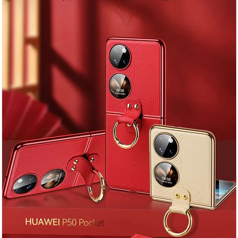 For Huawei P50 Pocket Genuine Leather Mobile Phone Case Folding Bracket Anti-Fall Protective Cover Pocket 2 view 5