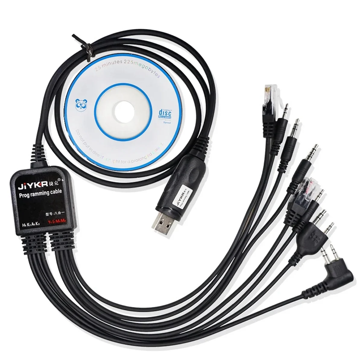 8 in 1 USB Programming Cable for Baofeng Kenwood AXU4100 Yaesu Icom Walkie Talkie Radio Car Radio CD Software