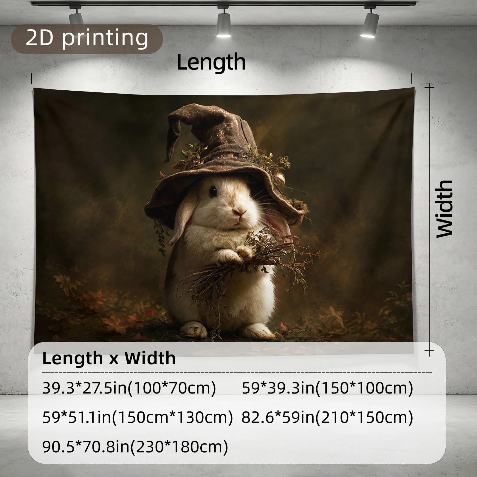 2D Flat,1pc Printed Tapestry, Rabbit with Wizard Hat, Vintage Wall Decor, for Living Room,Bedroom,Dorm,Party,Holiday, Ideal Gift
