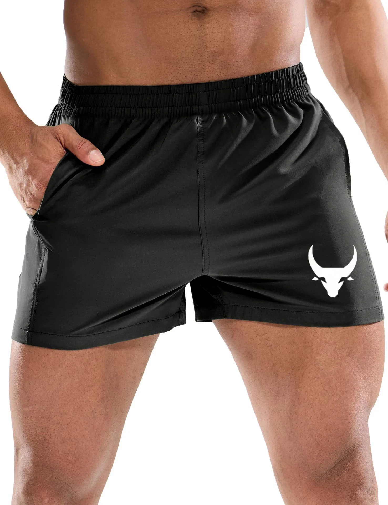 Summer men's sports bullhead shorts with zippered pockets, suitable for running and fitness, breathable quick drying shorts