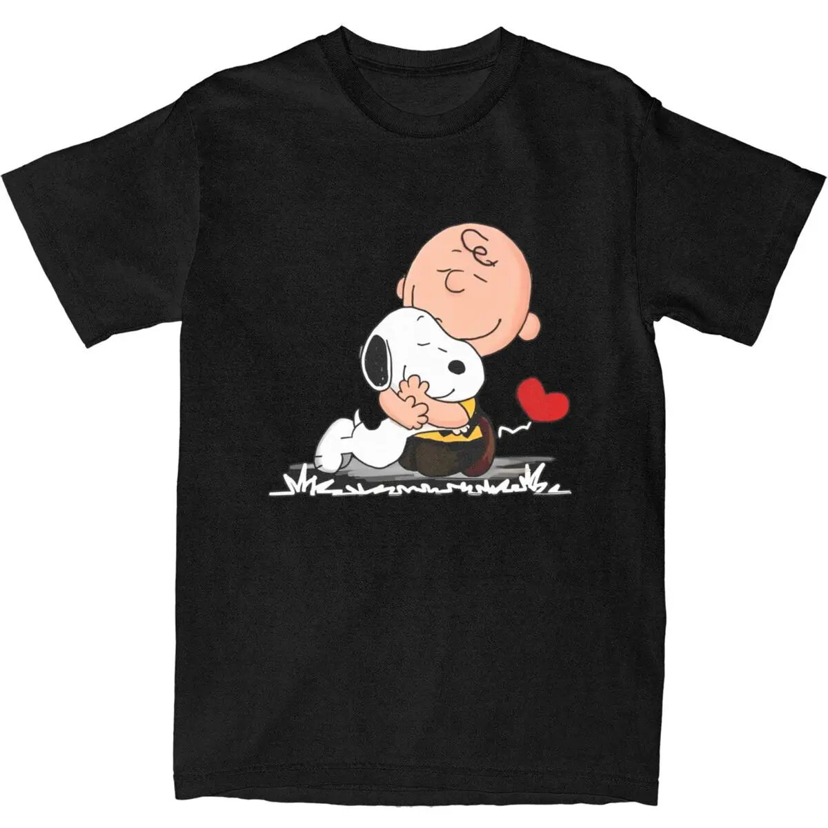 Mens T-Shirt Peanuts Charlie Brown And Snoopy Heart T Shirts Hip Hop Beach Tees Vintage Print Cotton Clothes Plus Size 5XL