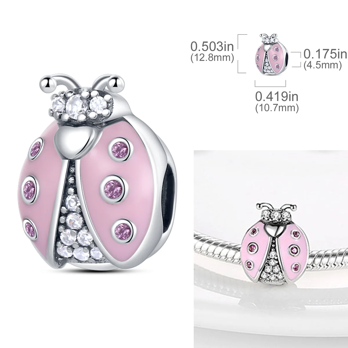 

Розовые подвески из стерлингового серебра 925 пробы, бусина с цирконием, розовая божья коровка, висячие, подходят для оригинального браслета, сделай сам, женские ювелирные изделия, подарок