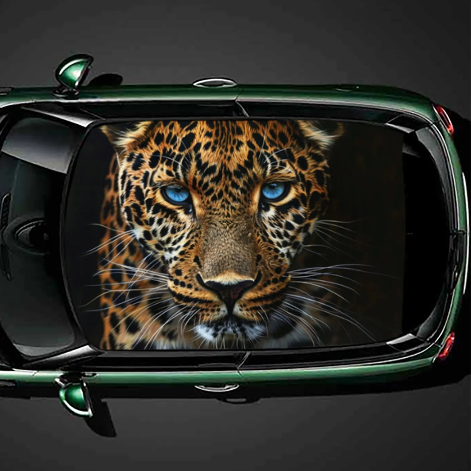 

Blue Eyed Leopard PVC Car Roof Sticker, Self-Adhesive Waterproof Car Vinyl Decal, Car Decoration Protection Stickers, Easy Insta