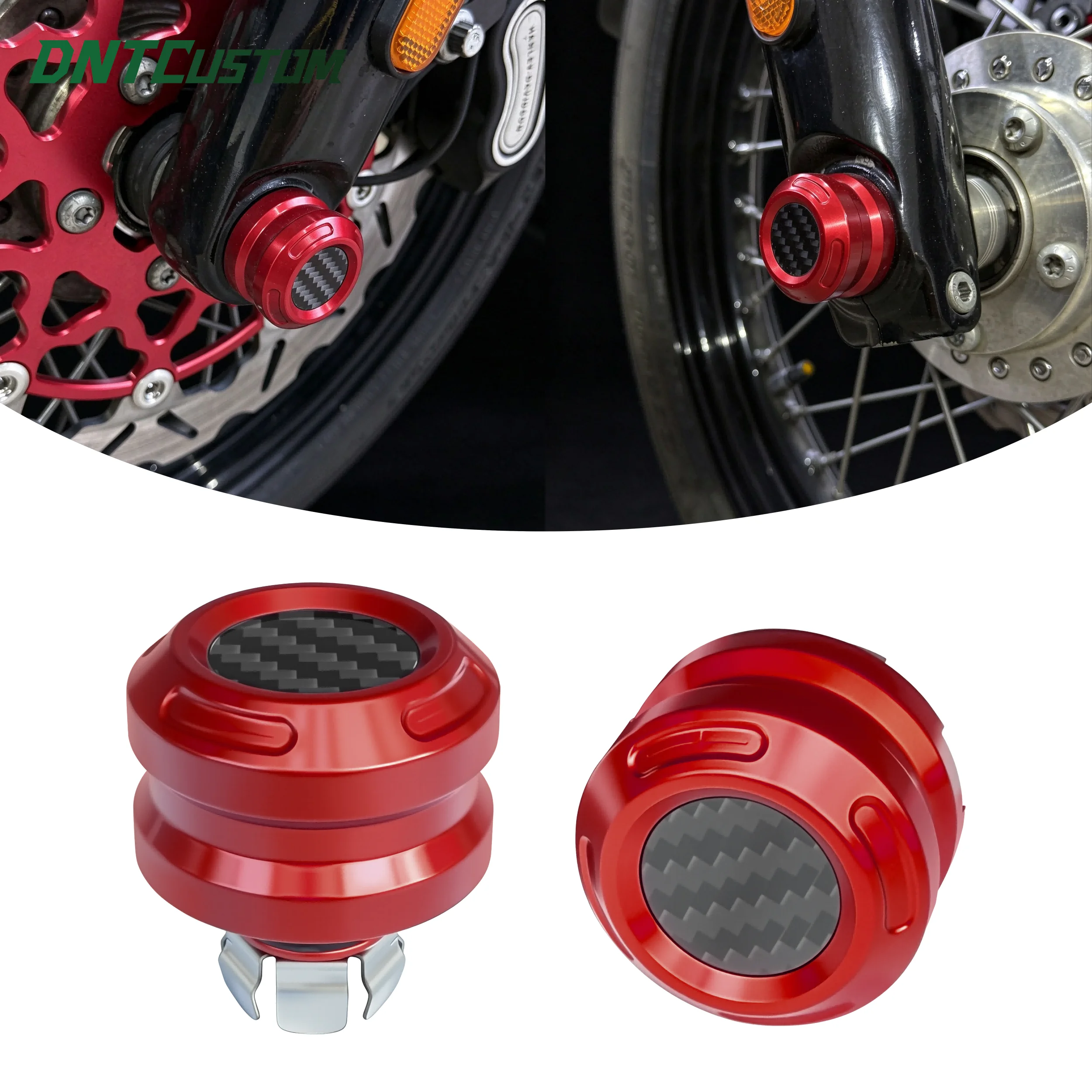 DNTCUSTOM Upright Front Forks Anodized Front Axle Covers&Carbon Fiber Inlay for Harley Breakout Heritage 18-26 Motorcycle Parts