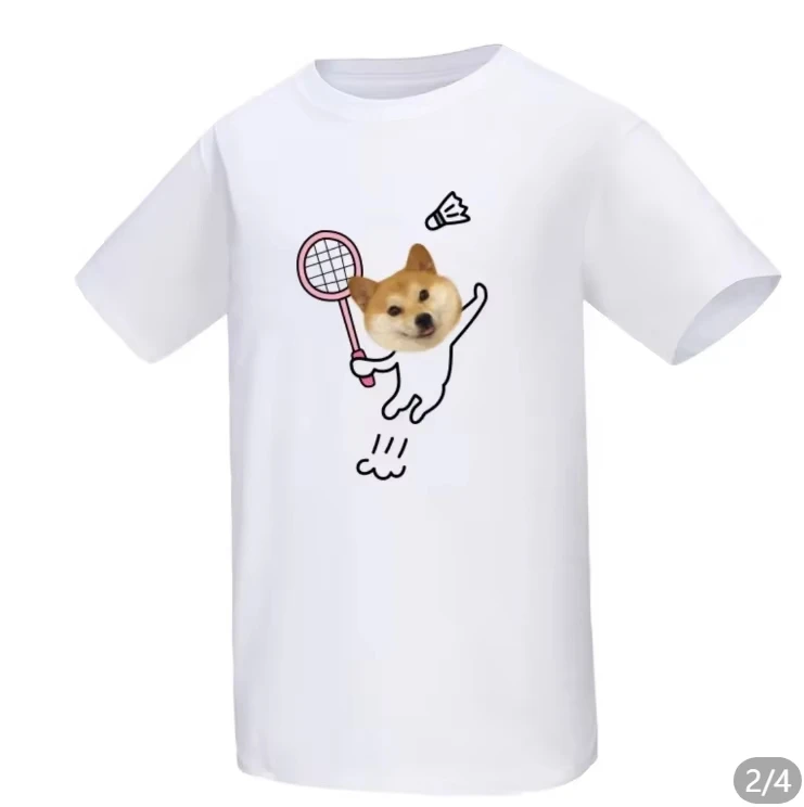 Summer New Shiba Inu Puppy Kitten Badminton Suit Cotton Printed Sports Short Sleeve T-Shirt harajuku oversized t shirt - view 2