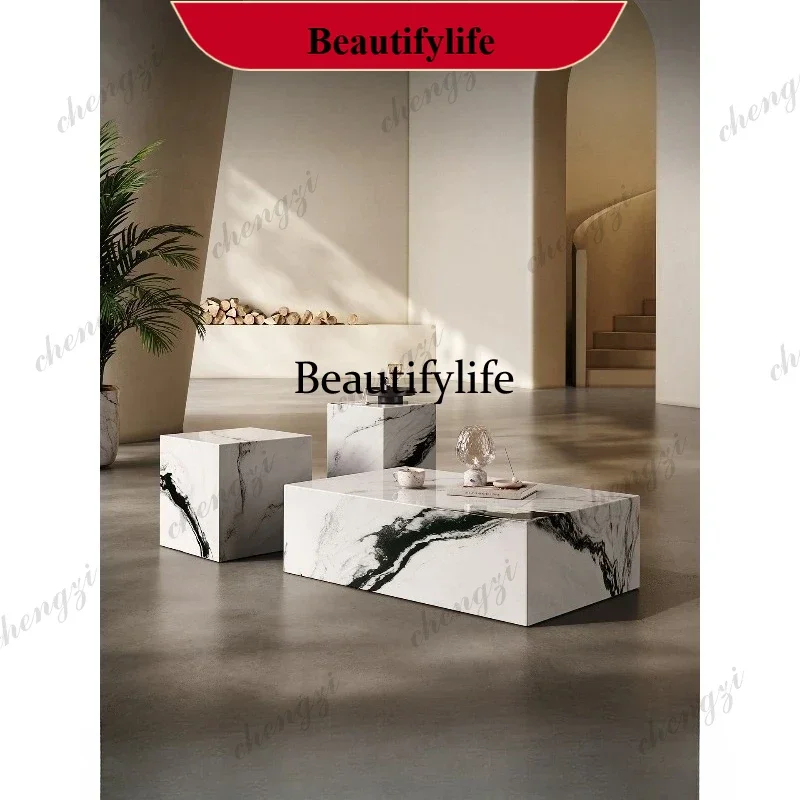 Italian minimalist rock slab coffee table square living room light luxury coffee table d178