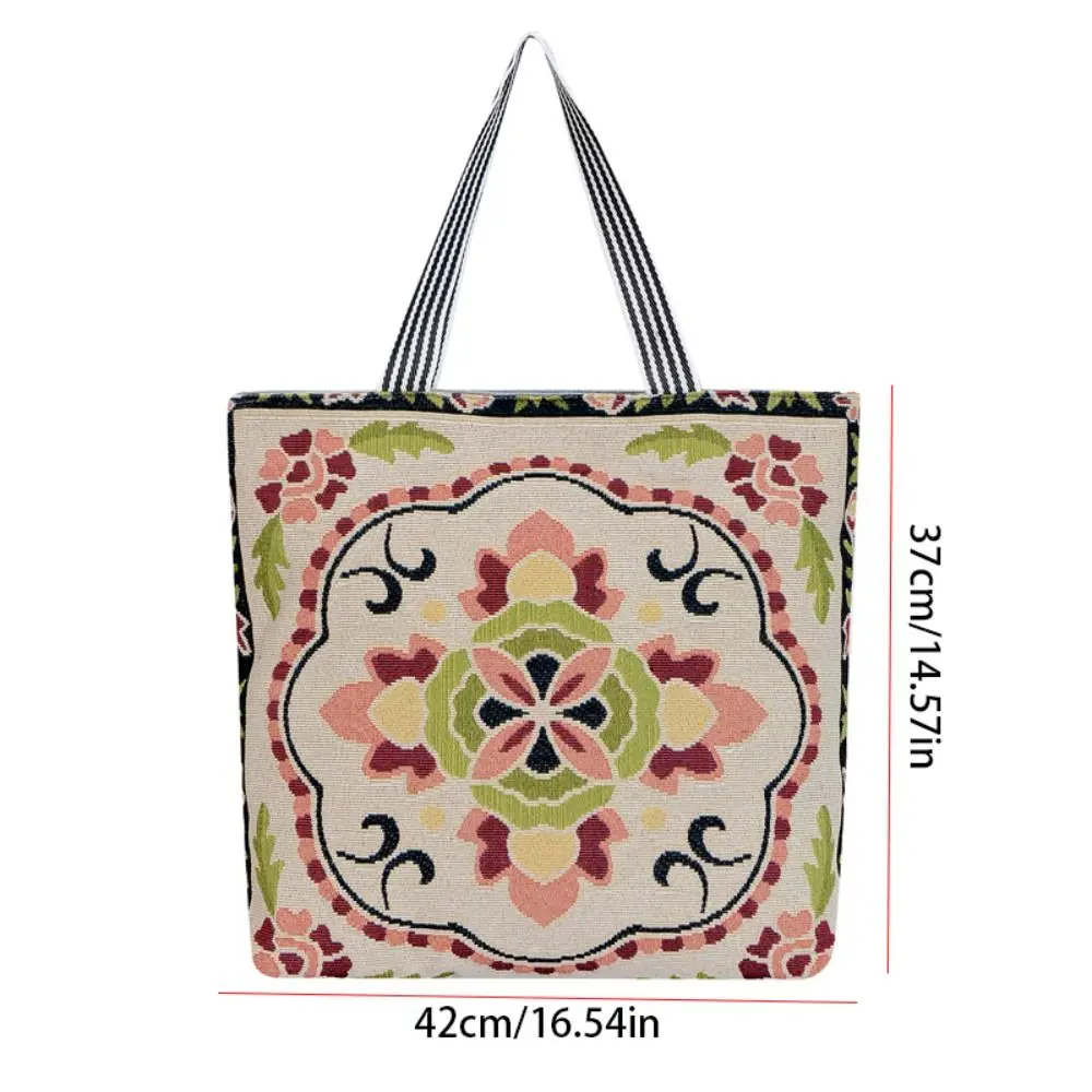 Bolso informal de flores de estilo étnico, bolsa de tela bordada de lona de gran capacidad, bolso de hombro de animales de mariposa, bolsa de almacenamiento