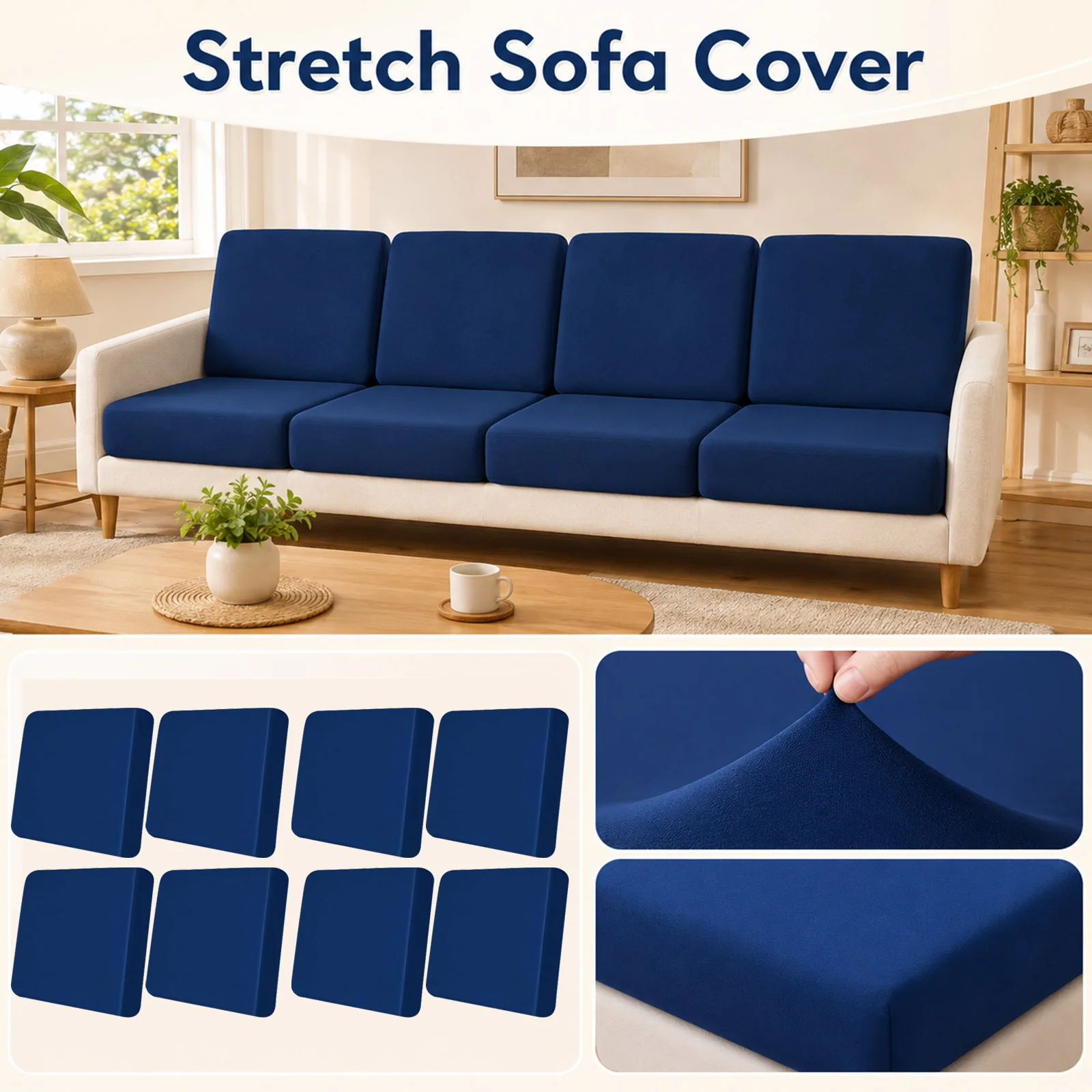 Stretch Sofa Cushion Cover Elastic Separate Seat Slipcover Solid Color Anti Slip Removable Washable Couch Seat Protector