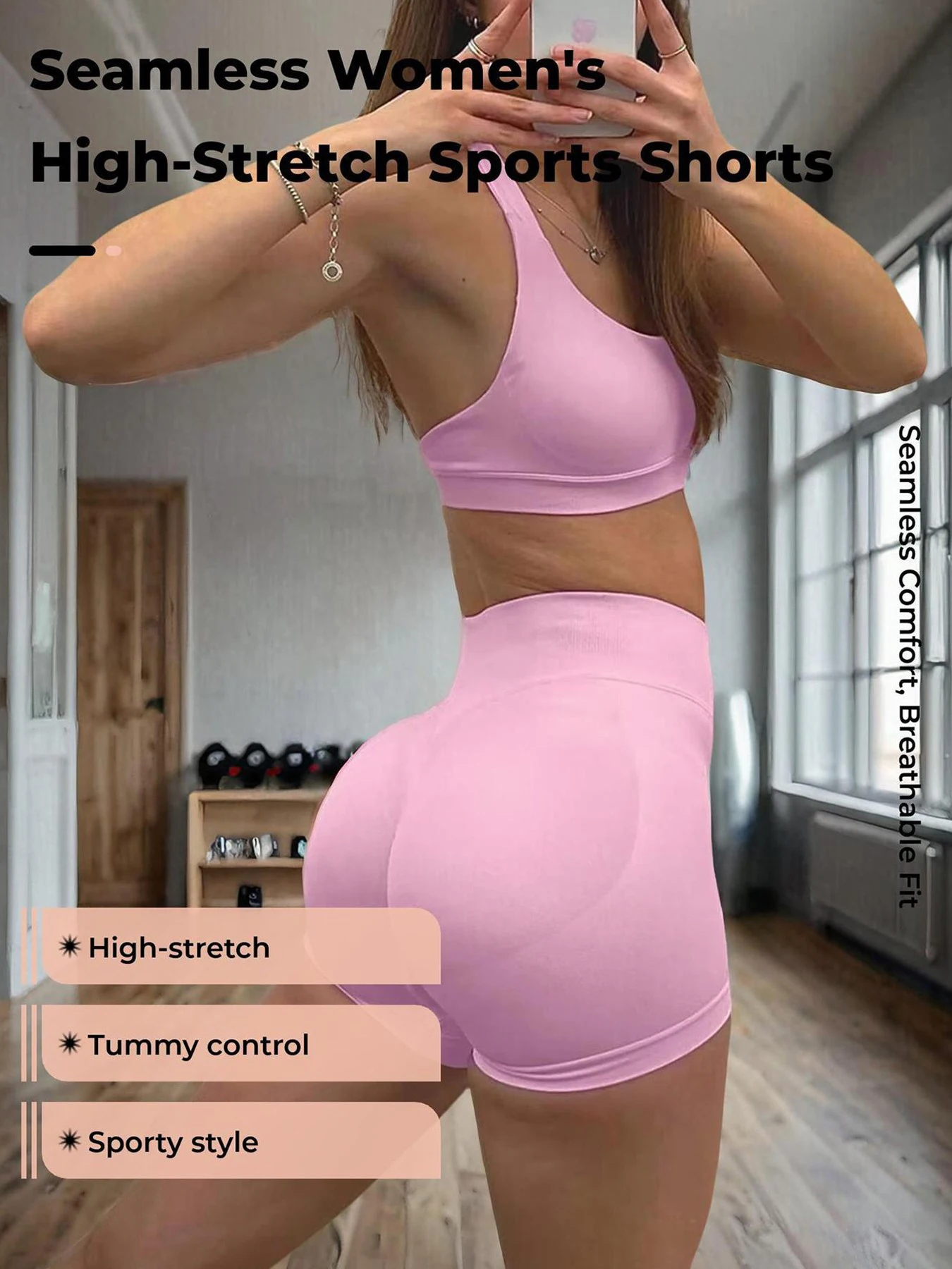 Shorts de Yoga Femininos de Cintura Média com Três Painéis, Compressão Moderada para Controle Abdominal e Levantamento de Glúteos, Shorts de Treino Sexy com Efeito Bumbum de Pêssego de 3 Polegadas