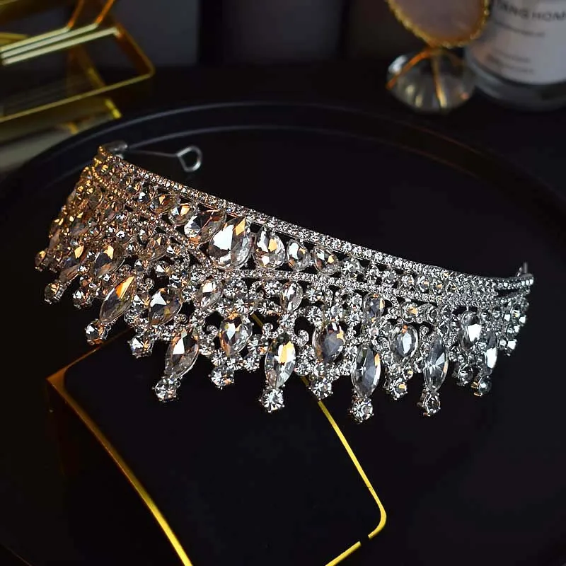 Silver Color Crystal Bridal Crown Royal Queen Tiara Rhinestone Pageant Prom Bride Diadem Princess Wedding Crown Hair Accessories