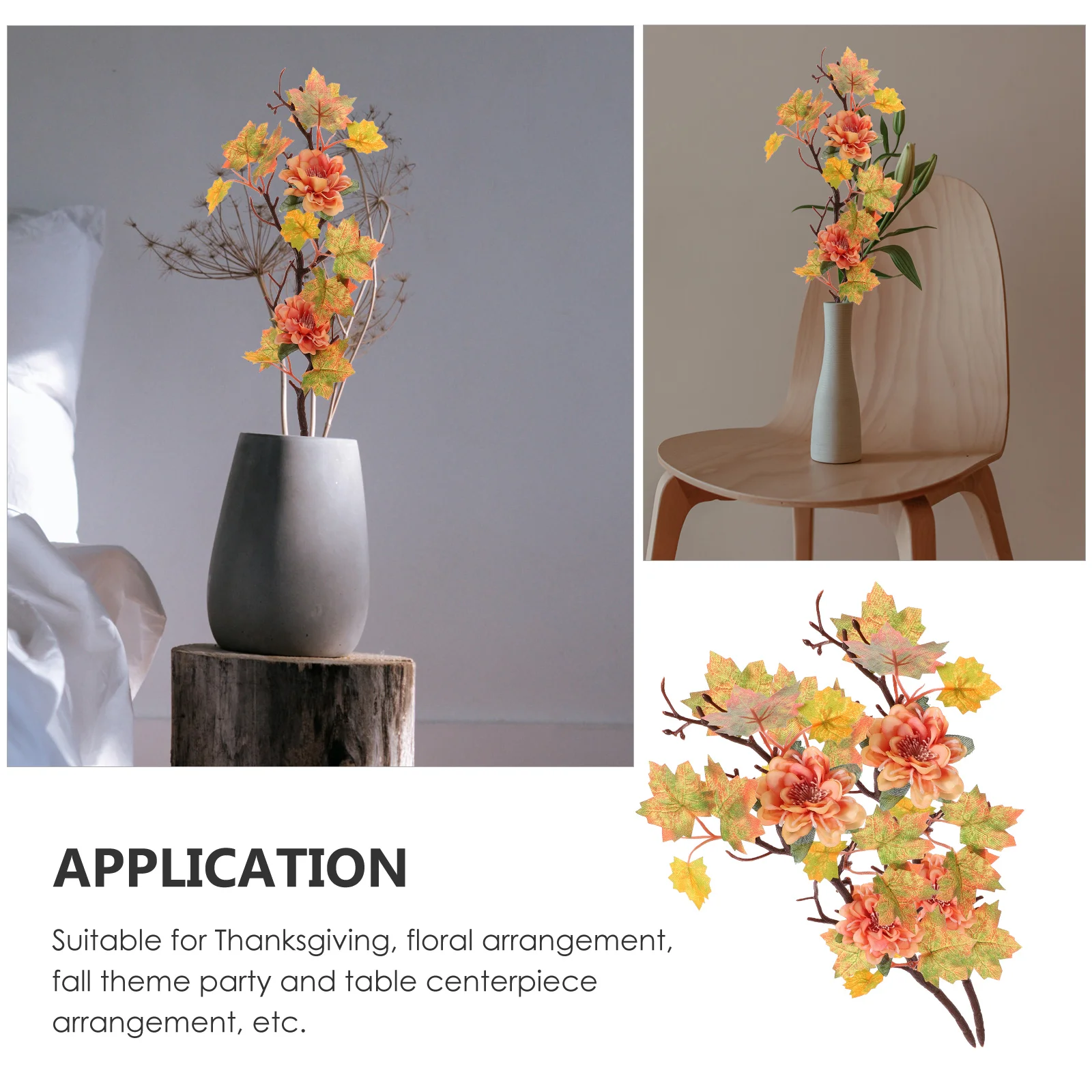 

2pcs Maple Branch Decor Artificial Fall Greenery Stems Thanksgiving Artificial Maple Leaf Stem Halloween Home Layout Decor
