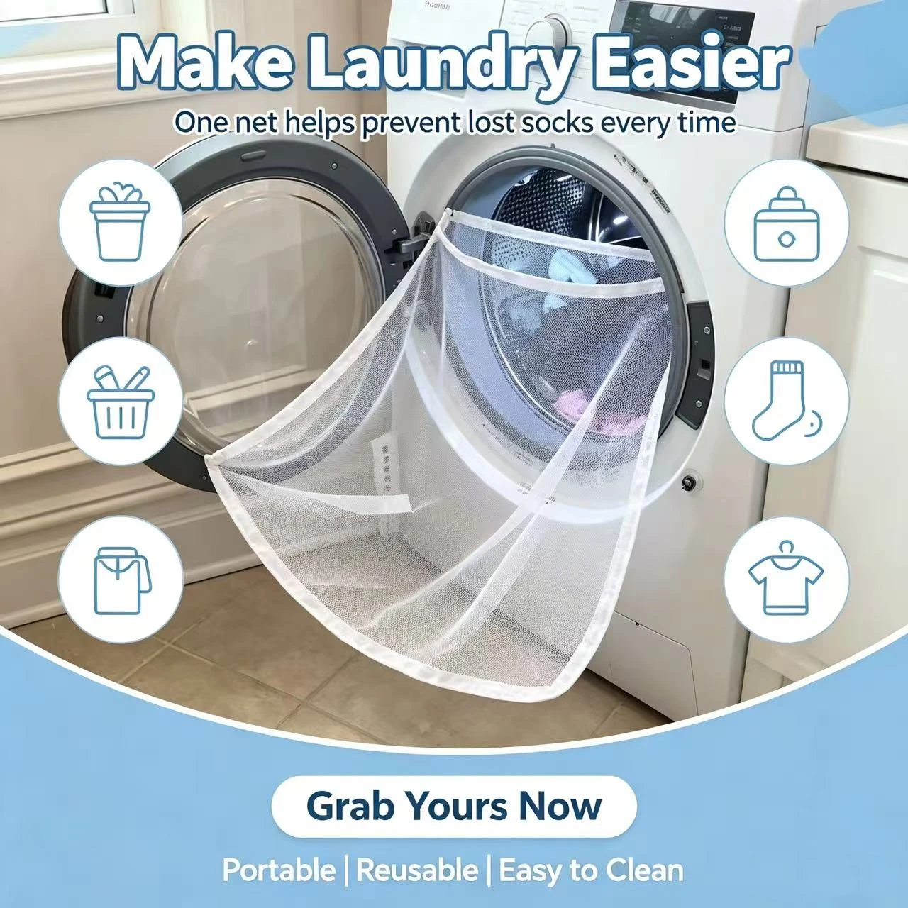 Front Load Washing Machine Collection Net Foldable Anti-fall Laundry Clothes Catcher Bag