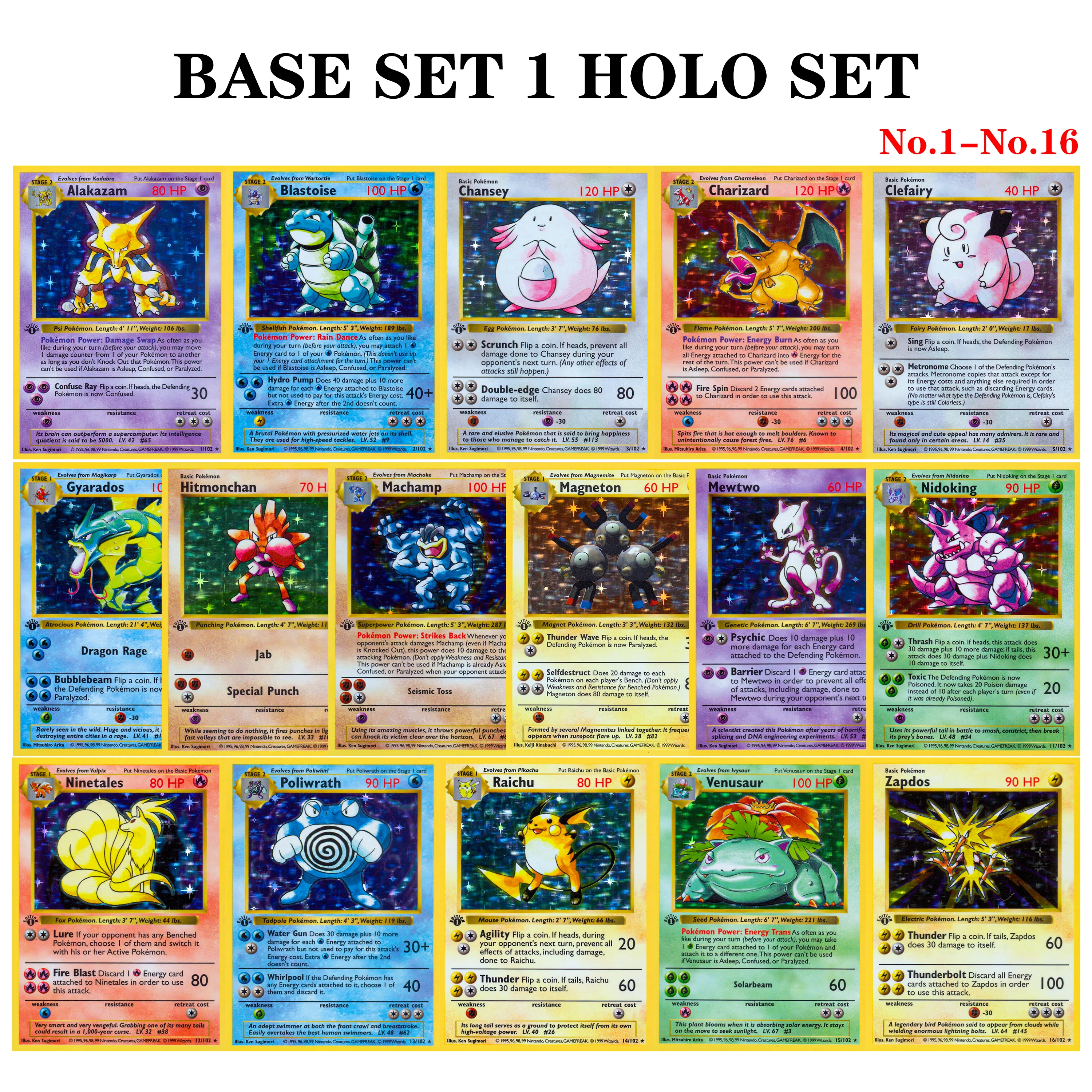 

Набор из 16 редких коллекционных карт PROXY PKM - 1 редкая коллекционная карта: Алаказам/Гарарус/Венузавр/Чаризард. Игрушки и подарки для хобби и демонстрации (PTCG)