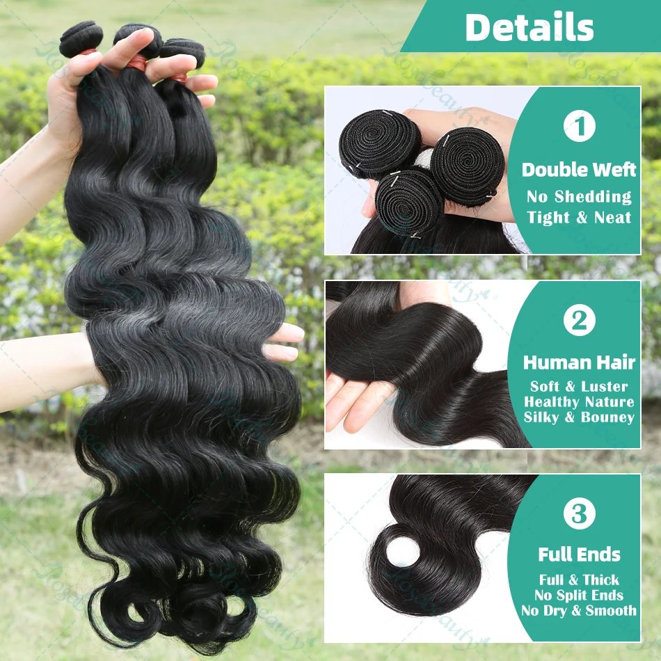 30 34 Inch Body Wave Bundles Human Hair 100% Indian Raw Double Weft Hair Extensions Water Wave 12A Virgin Hair Weaving For Women