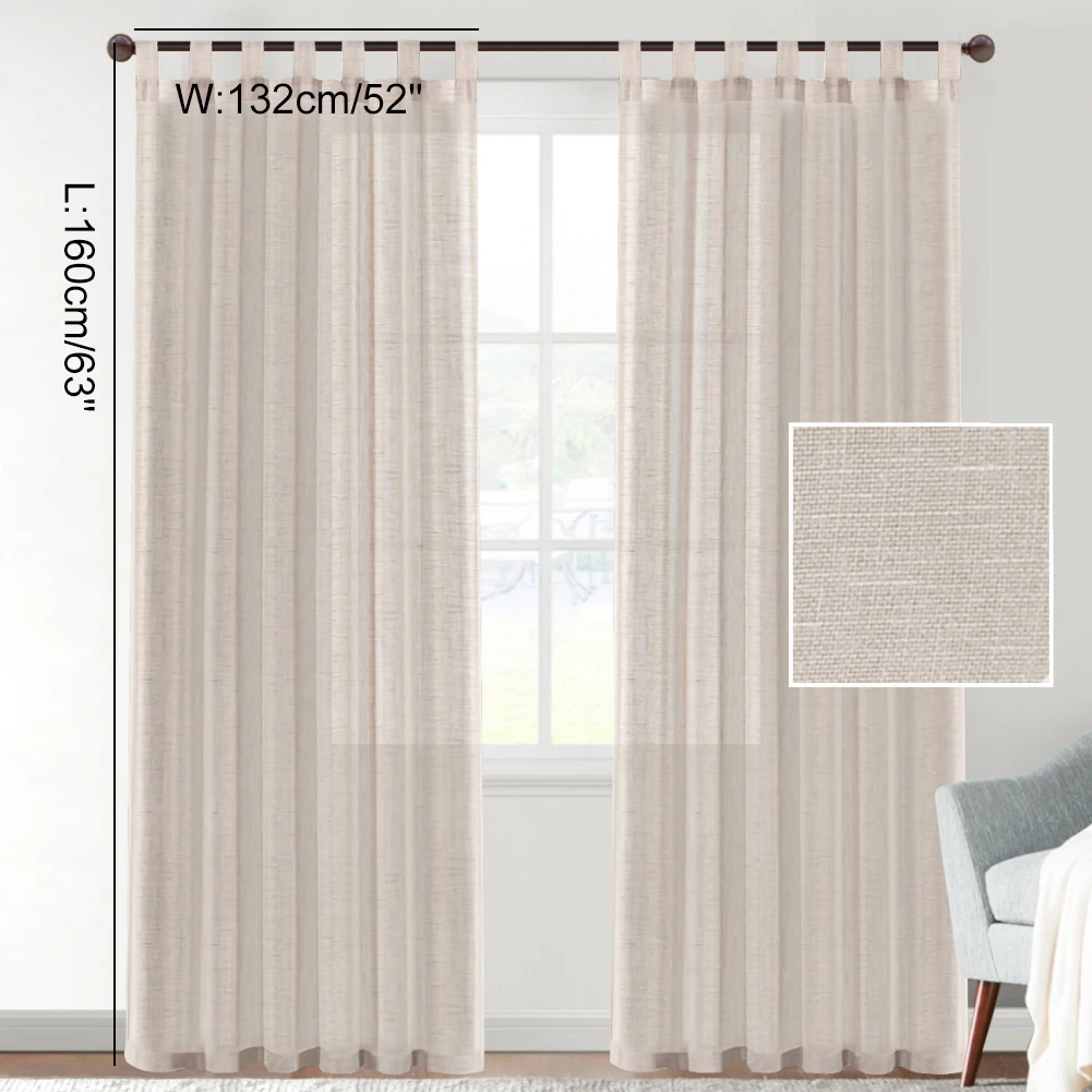 Linen Beige Curtains 160/182cm Long for Living Room Farmhouse  Rod Pocket Back Tab Light Filtering Window Drapes for Home Decor