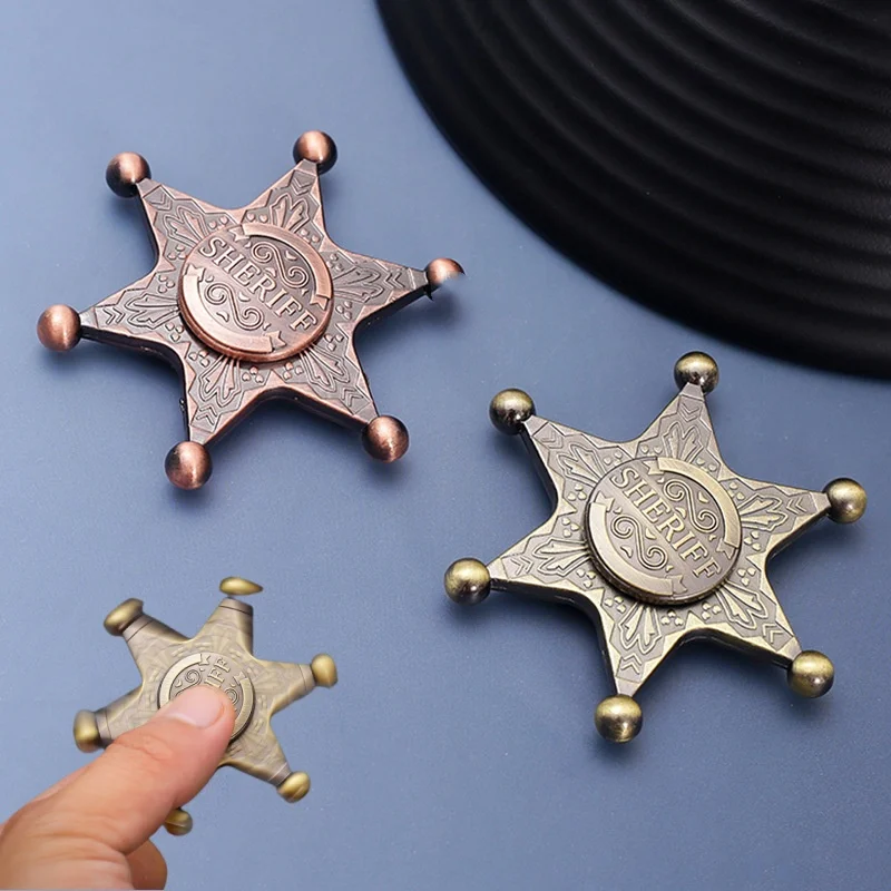 Hexagonal Sheriff Fidget Spinner EDC Metal Rotating Gyroscope Relieves Pressure and Relieves Stress Toy Rotation Resistance