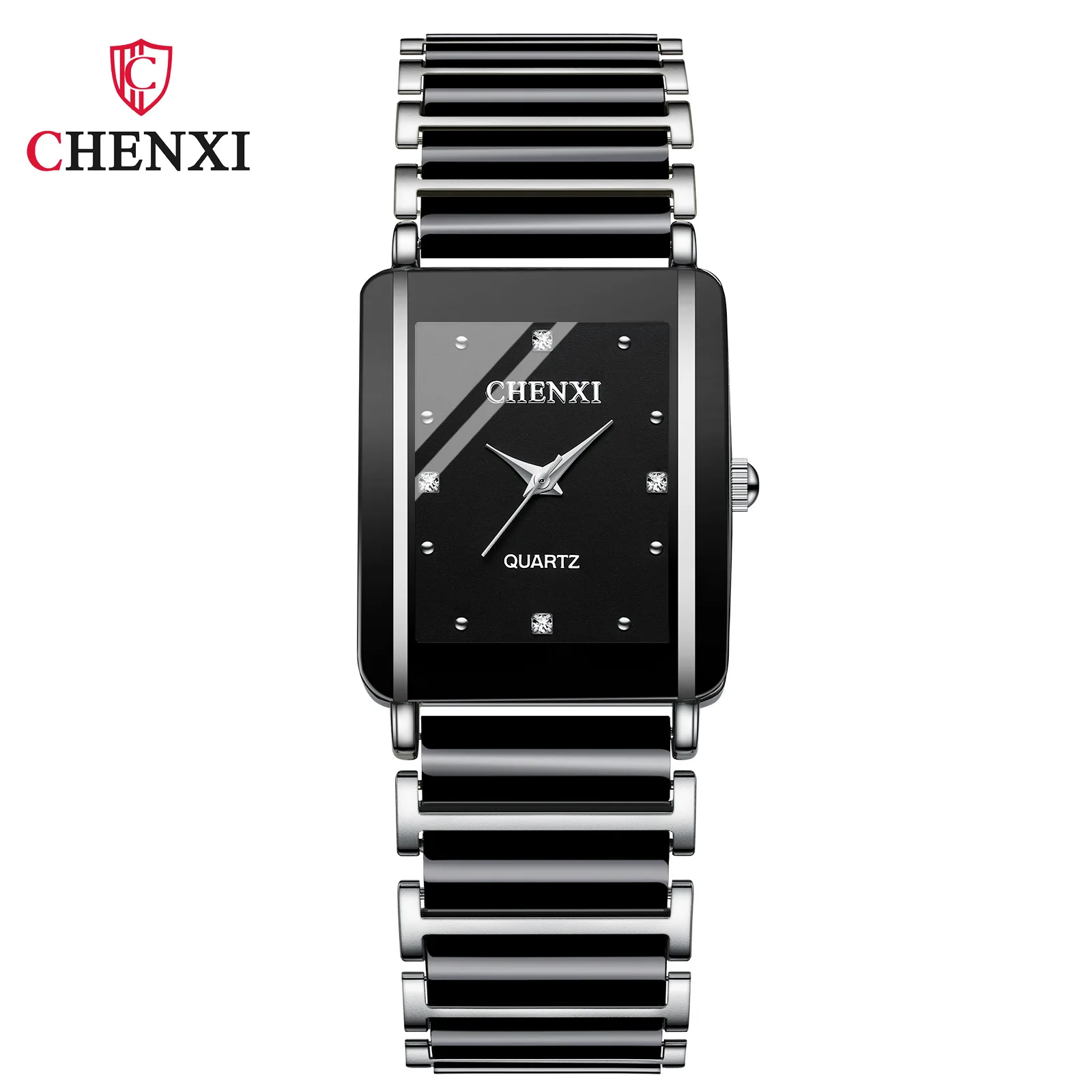 CHENghts-Montres à quartz carrées pour hommes et femmes, montre-bracelet de luxe simple, blanc, noir, bracelet en acier inoxydable, cadeau d'horloge de couple, 104A