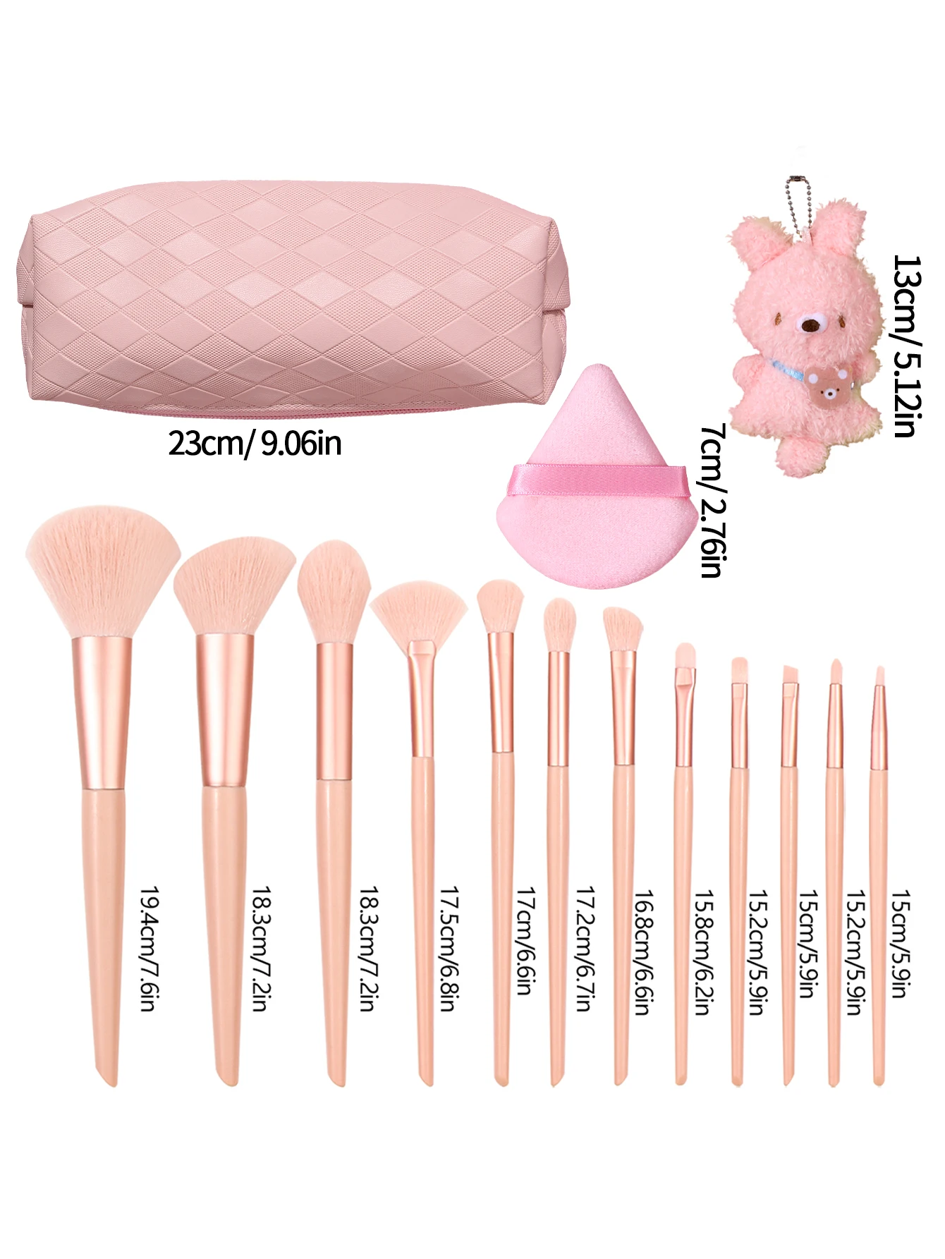 Triangle Powder Puffs Diamond Pattern Makeup Bag Cute Rabbit Pendant Complete Beauty Kit For Beginners