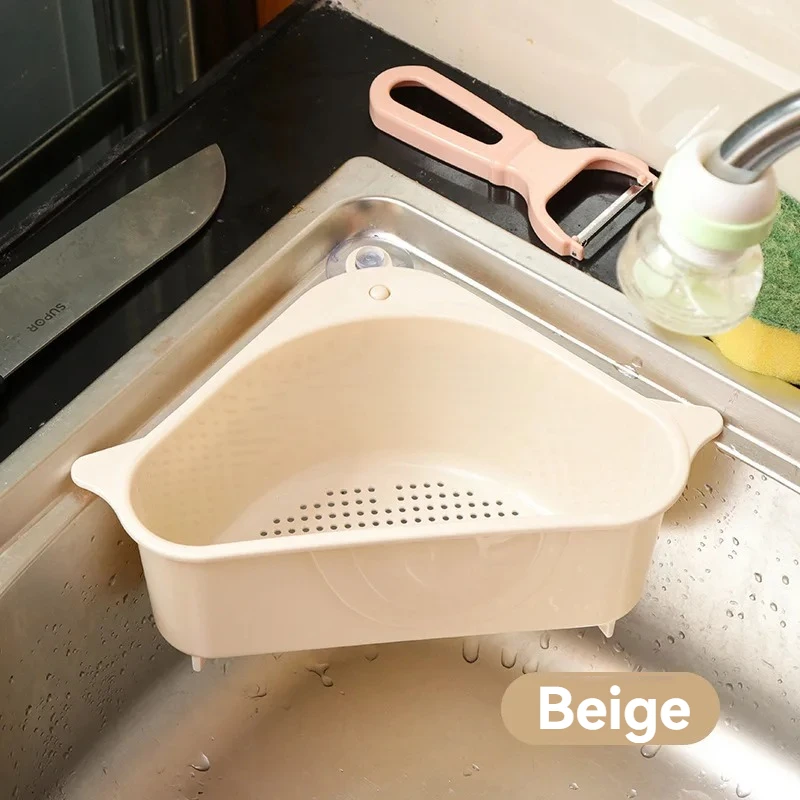 Kitchen Sink Triangle Drainage Basket Suction Cup Wash Basin Water Filtering Rack Dish Sink Rag Storage Basket