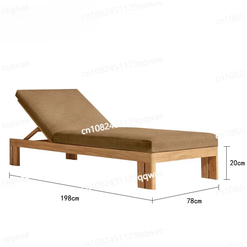 Outdoor Teak Wood Chaise Chair, Aluminum Double Sunbed, Waterproof for Swimming Pool,Beach,Hotel,Deck