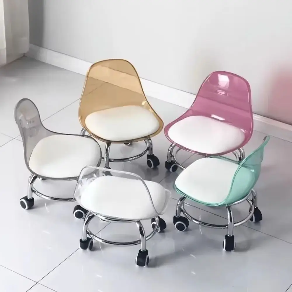 Stool Chair Acrylic Low Stool Silent Wheel Quiet Caster Backrest Stool Universal Wheel 360° Rotation Stool Household Use