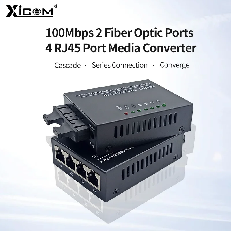 

1 Pcs 10/100M 20KM 2 Fiber Optic Ports 4 RJ45 Port Media Converter 1310nm/1550nm&1310nm Single Mode SC Fiber Optical Transceiver