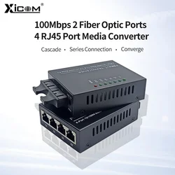 1 Pcs 10/100M 20KM 2 Fiber Optic Ports 4 RJ45 Port Media Converter 1310nm/1550nm&1310nm Single Mode SC Fiber Optical Transceiver
