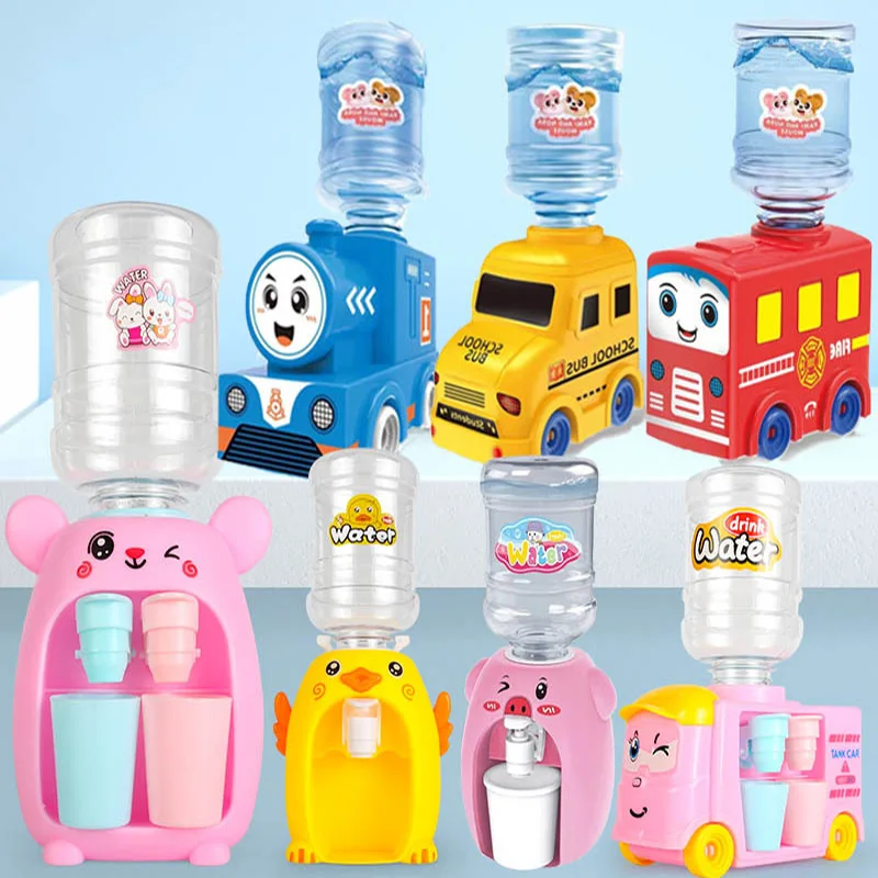 Children\'s Dual Mini Water Dispenser Toy with Cute Cup Kids Gift Water Juice Milk Drinking Simulation Cartoon Pig Kitchen Toy