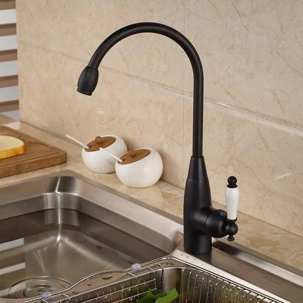 Oil Rubbed Bronze Bathroom Faucet Single Handle 360 Swivel Bathroom Sink Faucets Deck Mounted Hot Cold Water Mixer Tap Nhg025