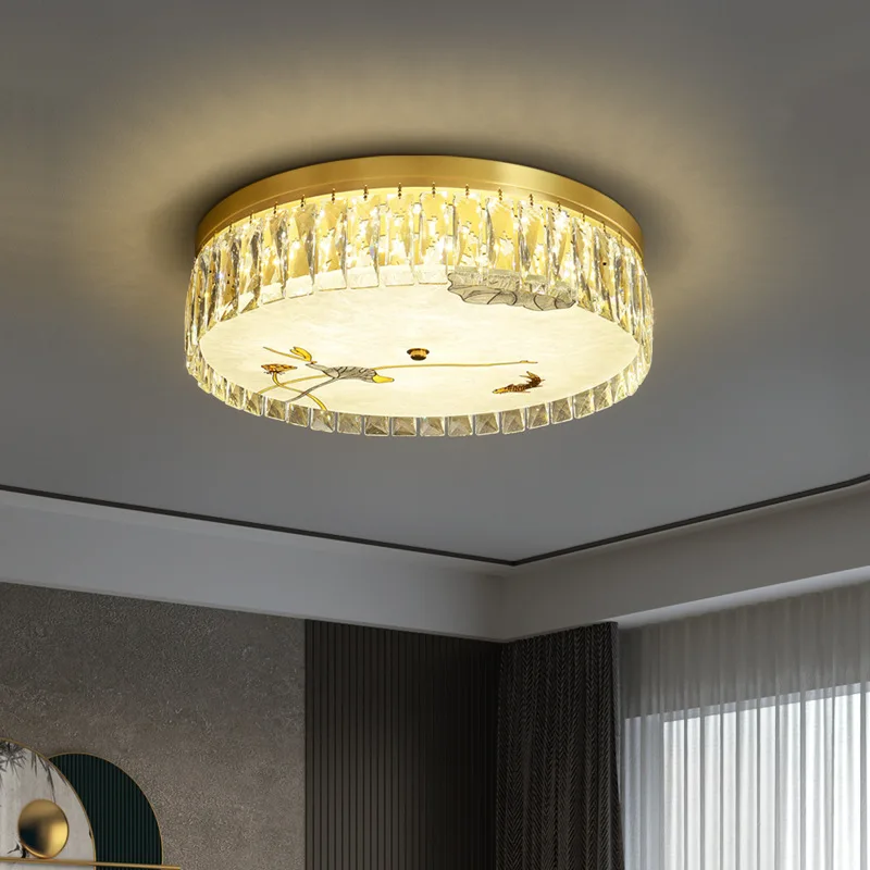 

New Chinese-style enamel color bedroom ceiling lamp, light luxury crystal round master bedroom room modern simple lamp
