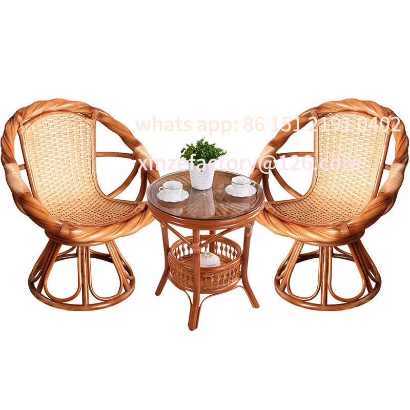 

Customizable single backrest bamboo chair bamboo woven small Teng chair coffee table balcony rattan chair three-piece set natura