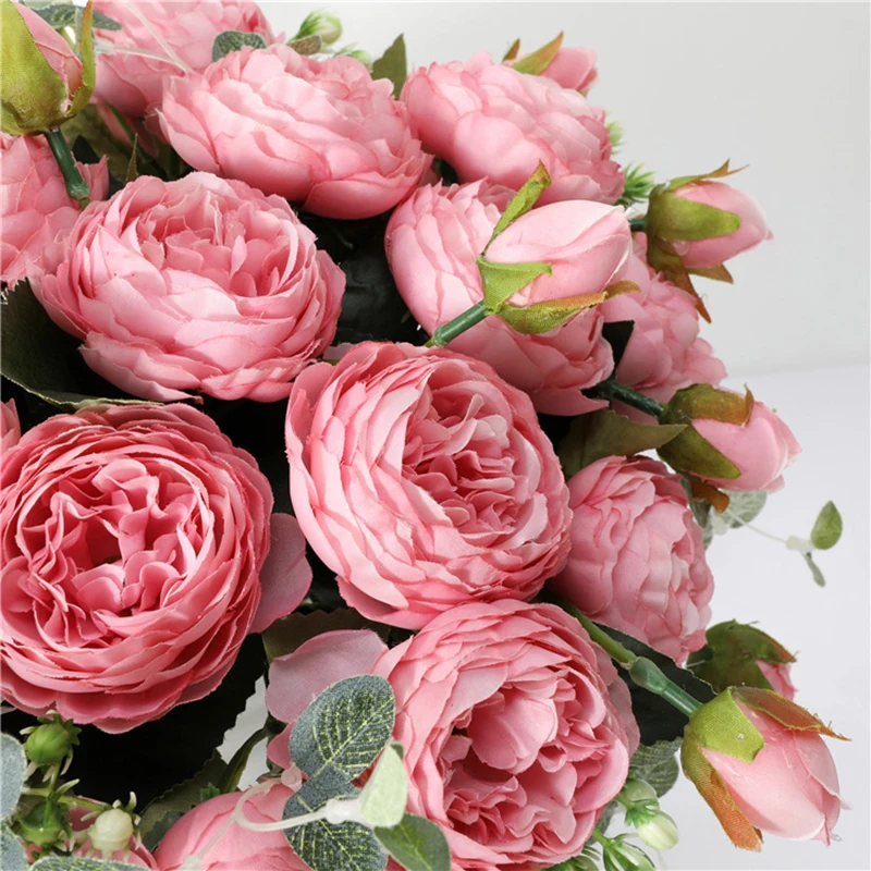 9 Heads Silk Peony Artificial Flowers Bouquet Fake Tea Rose Home Wedding Decor 7 Colors For Your Choice Artificial Flowers