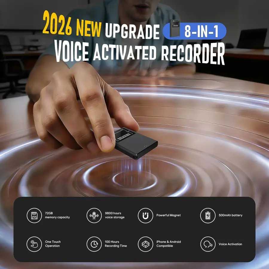 

Magnetic Voice Activated Recording Device 9800 Hour Digital Voice Recorder with AI Noise Reduction, Portable Audio Recorder for