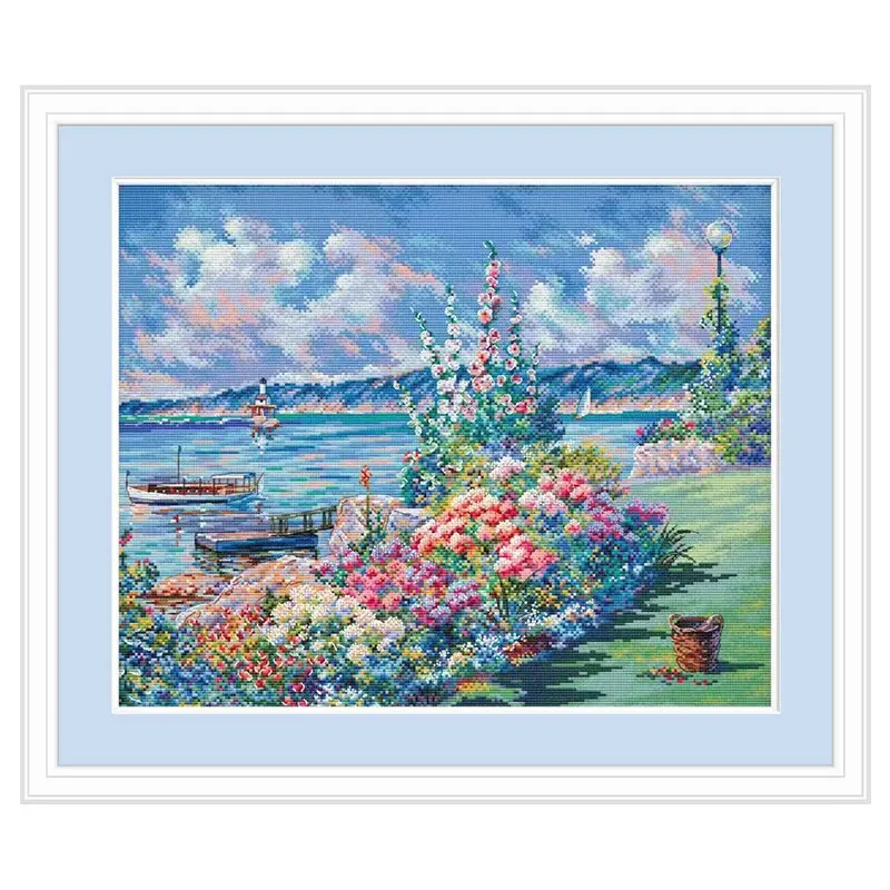 Full Embroidery New Precision Print C1662 Flowers Ocean Fishxx Cross Stitch Kit