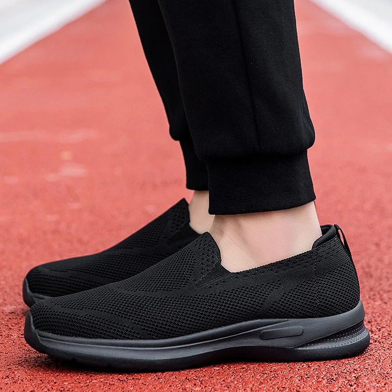 Men Walking Fitness Shoes Sports Outdoor Mesh Flats Light Non-slip Breathable Women Sneakers Black Soft Loafers