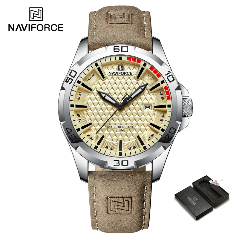 Top Marke NAVIFORCE Männer Quarzuhr Sport Stoßfest Wasserdichte Leder Männlichen Mode Luxus Armbanduhr Casual Kalender Uhr