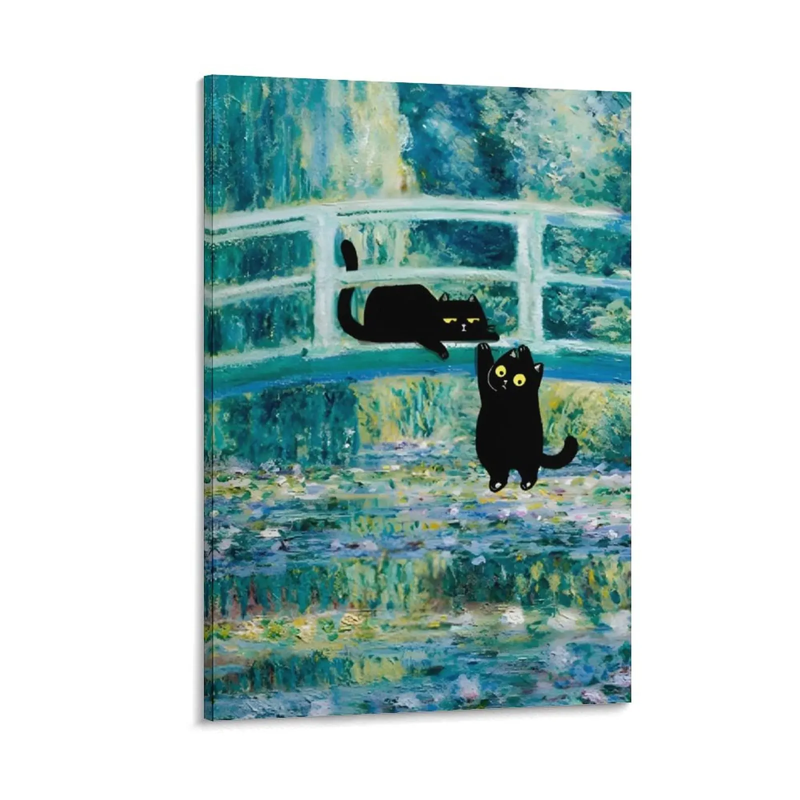 

Bridge over a Pond of Waterlilies Cat Canvas Painting anime poster aesthetic room modern home decoration Decoration home