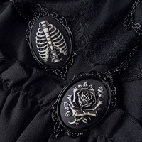 Gothic Cameo Necklace, rib bone, Rose, Skull Beauty, Pagan, Witchcraft jewelry, retro, alternative, mysterious Choker, For Women