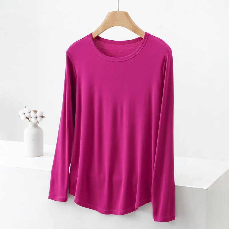 Large size Rib Tshirt O-Neck Long sleeves Solid color spring Autumn T-shirt Loose casual Tee tops Base Bottoming Tees