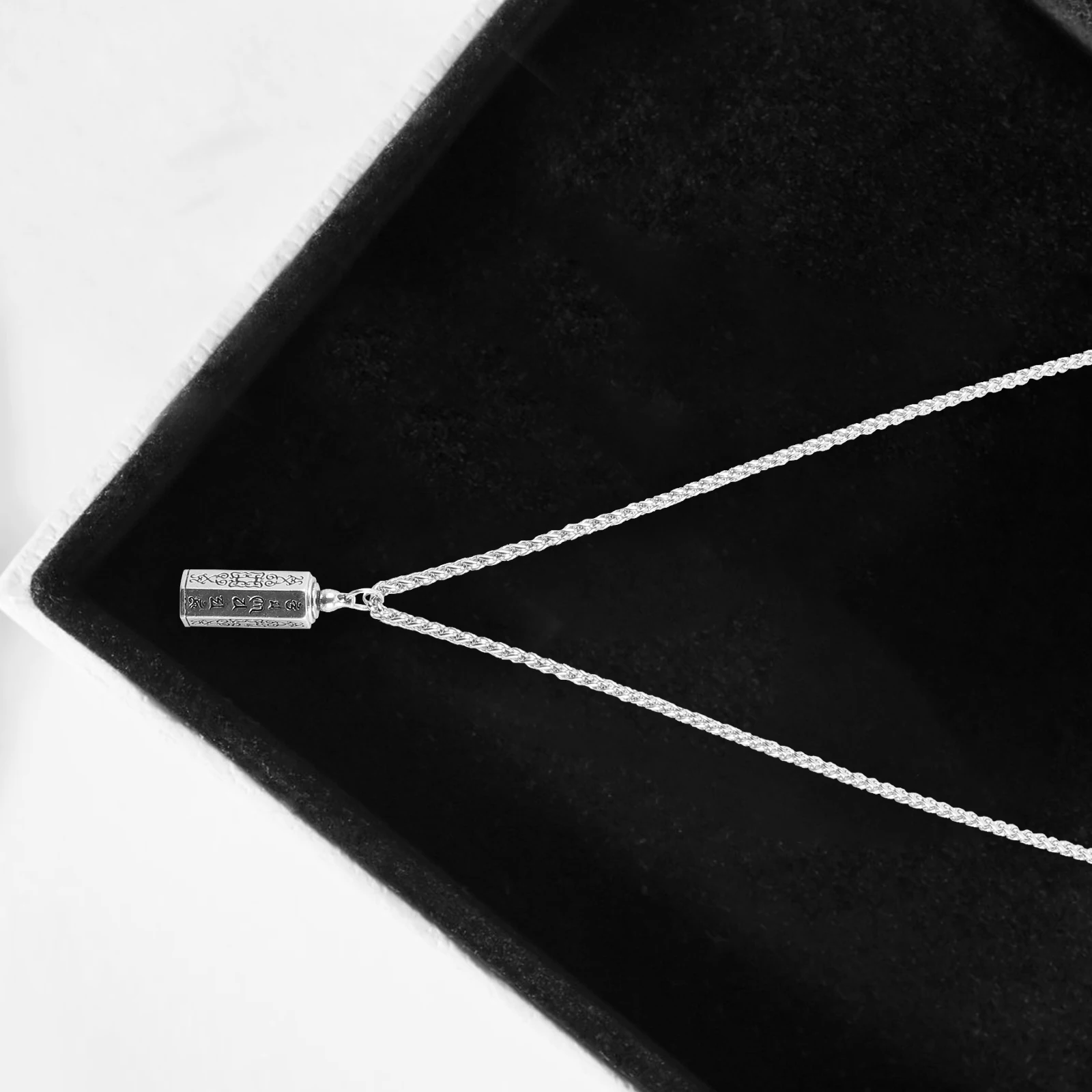 

Container Pendant Necklace, Vial Bottle Amulet For Essential Oil, Buddhist Charm Silver Plated Copper Jewelry,