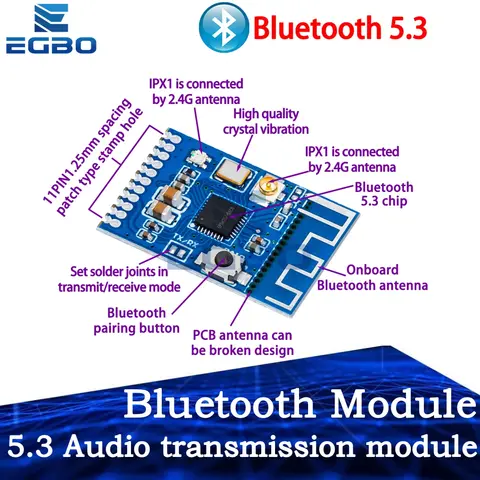 EGBO Bluetooth 모듈 5.3 오디오 송신기 모듈 스테레오 GFSK 트랜시버 이어폰 보드 무선 스피커 KCX_ BT_ EMITTER 5
