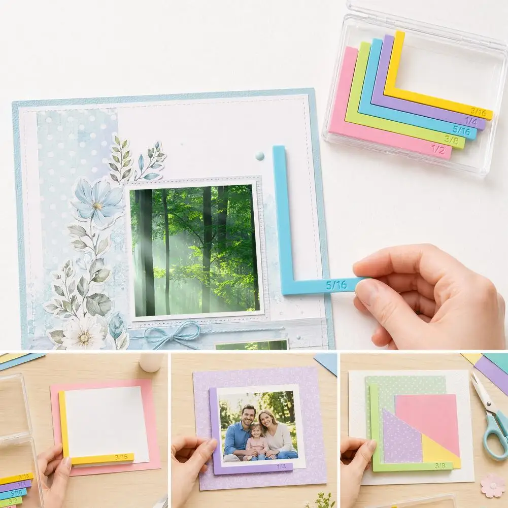 5 Pcs Color-Coded L-Shaped Spacers with Size Tabs Paper Crafting Alignment Guides with Storage Case for Card Making Scrapbooking