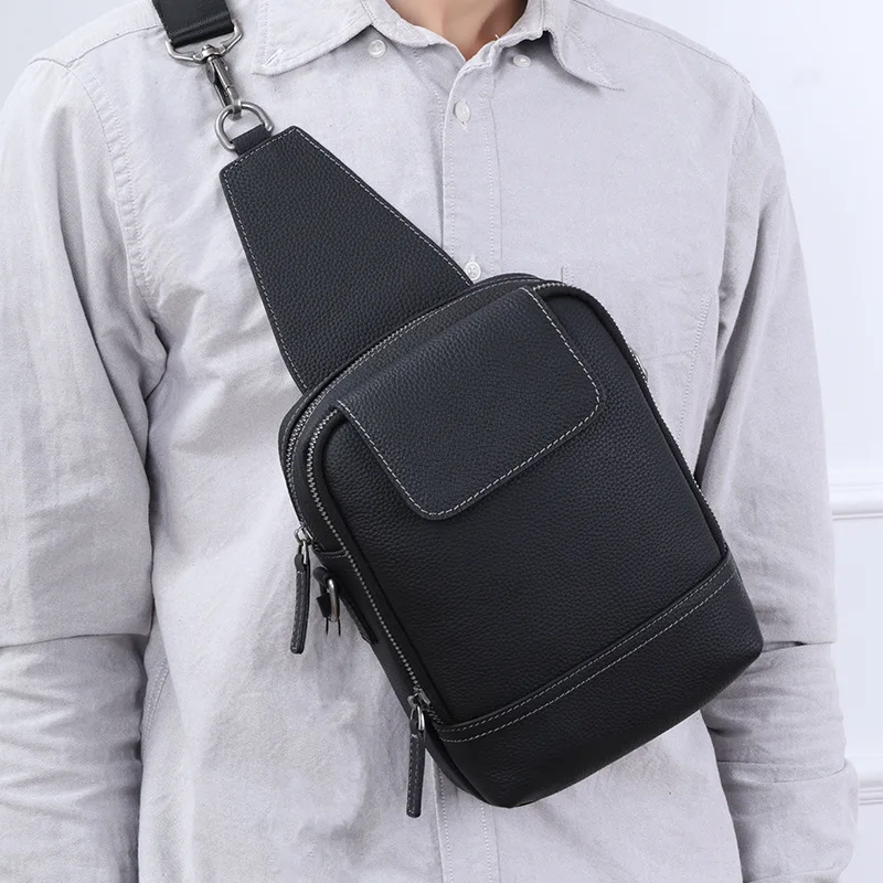 

Genuine Leather Men's Chest Bag Top Layer Cowhide Casual Messenger Bag Korean Version Shoulder Bag Sports Bag Male Crossbody Bag