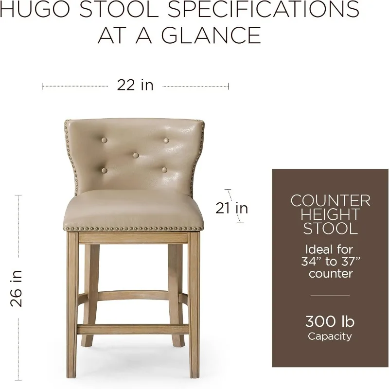 Hugo 26 Inch High Counter Height Barstool with Low Back in Reclaimed Oak Finish with Ronan Stone Vegan Leather Upholstered