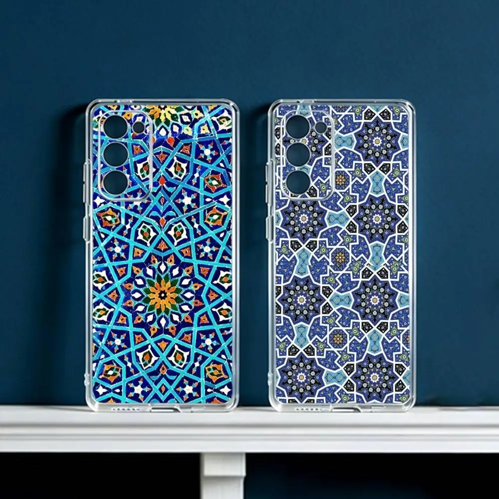 Art Tile Moroccan pattern  Phone Case For Samsung Galaxy S24 S25 S23 S22 S21 Plus S24 S25 Transparent Cover Case