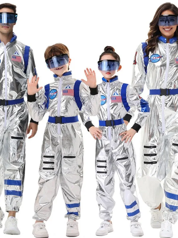 Kostium kosmonauty Leibela, srebrny kombinezon jednoczęściowy, ubrania dla rodziców i dzieci, kostium dla par, strój astronauty do zabawy.