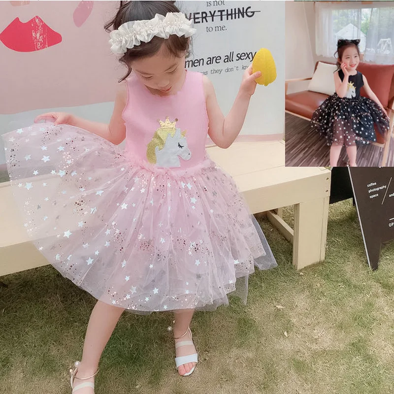 

Girls' dress with stars, unicorns, and fairy motifs26New summer children's clothing wholesale3-8Years Old