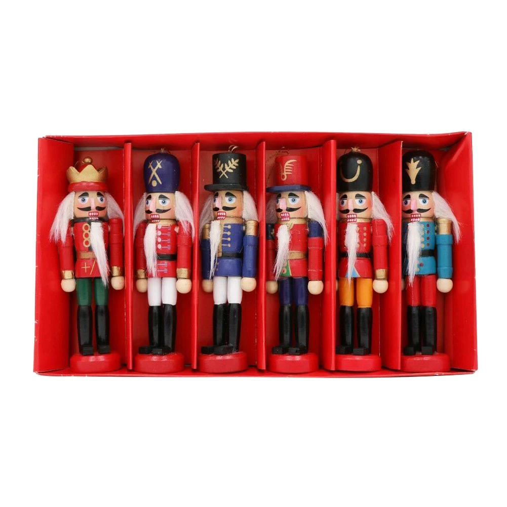 6Pcs Mini Wooden Nutcracker Doll Soldier Christmas Ornaments Xmas Gifts Decor