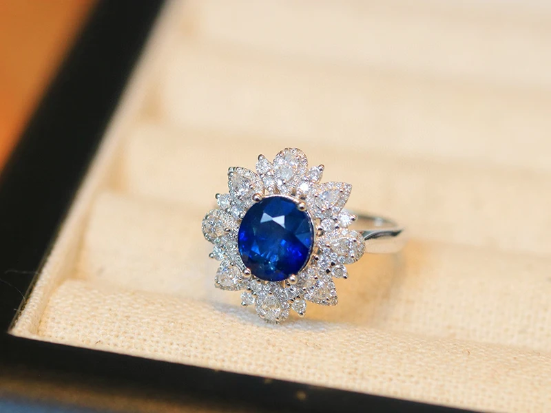 KUGG 100% 18K White Gold Rings Luxury Diamond Jewelry Romantic Flower Shape Natural Sapphire Ring for Women Senior Banquet