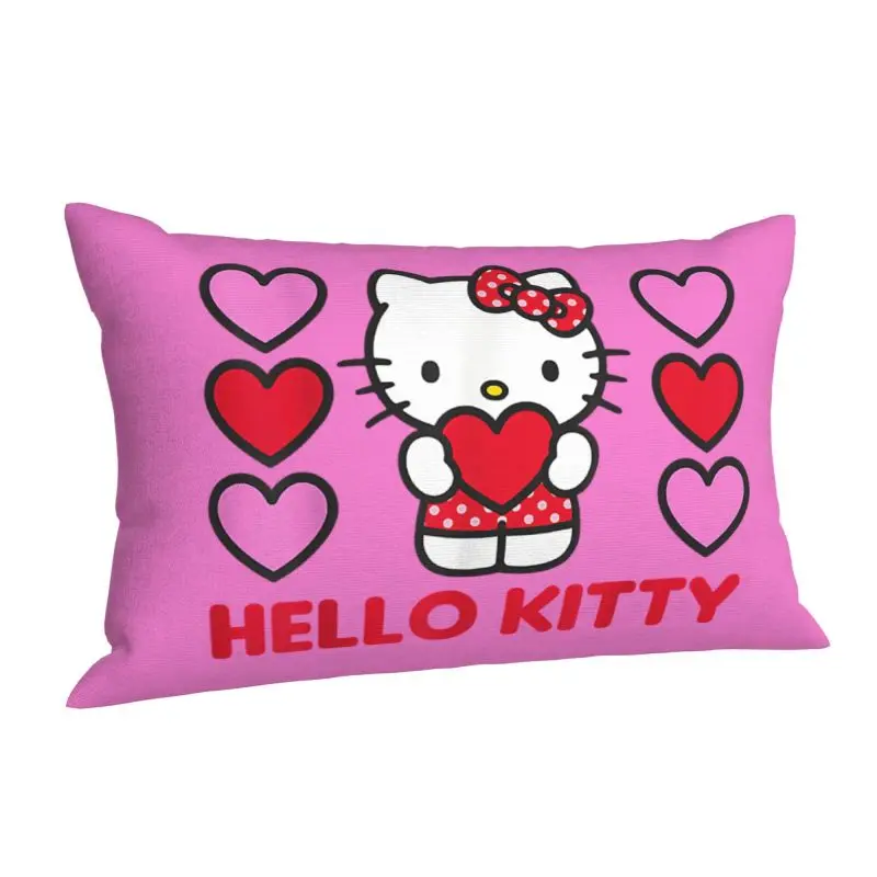 Custom Luxury Hello Kitty Valentine Hearts Cushion Cover for Bed Sofa Polyester Pillow Case Rectangle